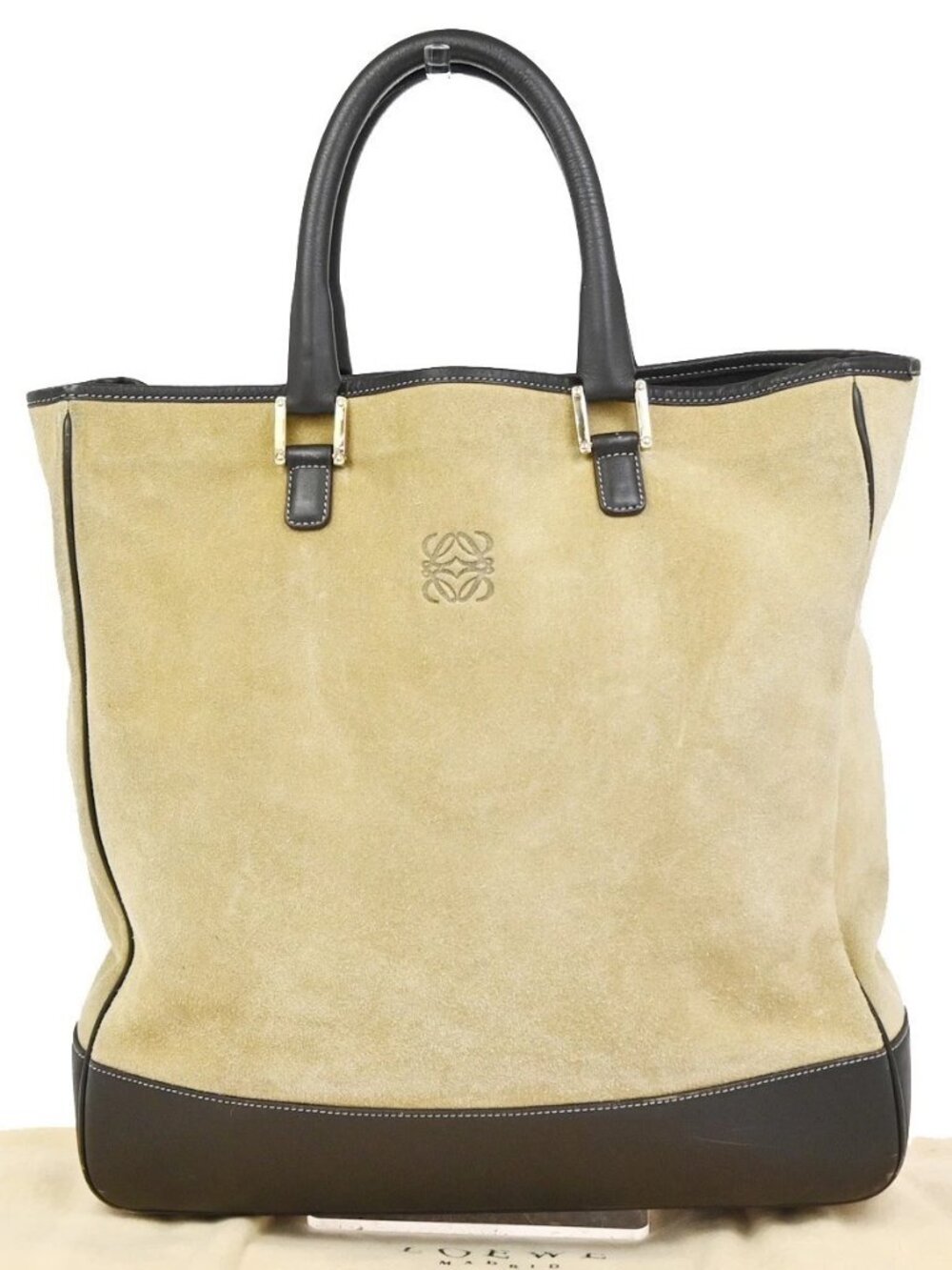 LOEWE Logo Anagram Large Hand Tote Bag Suede Leather Beige GHW Spain 85KC910